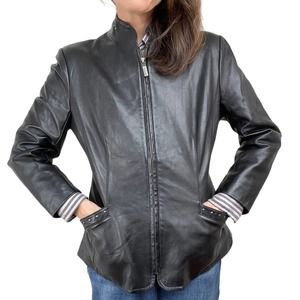 Bernardo Studded Black Leather Moto Jacket Size Large